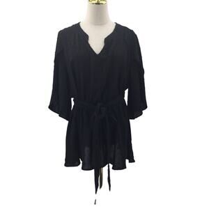 BLOOMCHIC 14-16 1X Plus Black Textured Shirred Polka Dot Top Blouse NWT B21